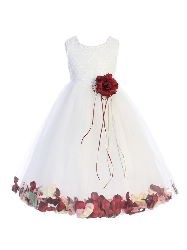 Kids Dream Big Girls White Burgundy Floral Petal Junior Bridesmaid Dress 8-14 - SophiasStyle.com